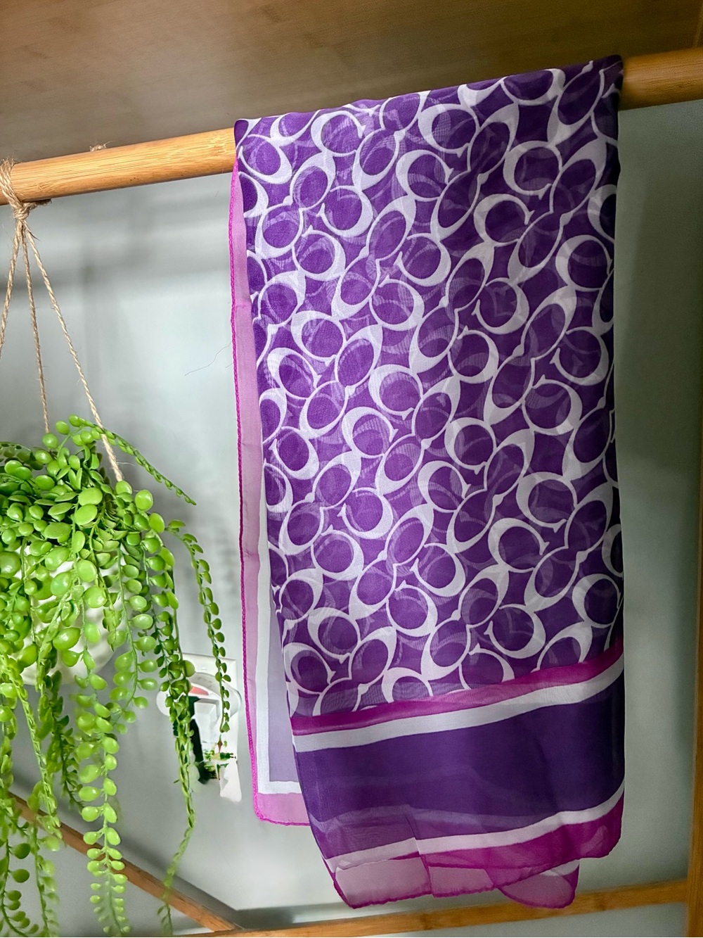 Coach Purple and White Signature Pattern Lightweight Scarf